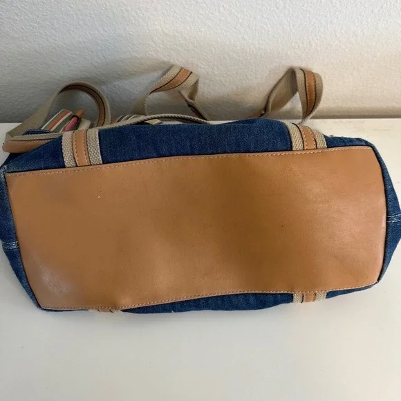 Rosetti 2000s Denim Tote Bag Blue Cotton Striped Canvas Shoulder Bag Vinyl Trim - Picture 6 of 9